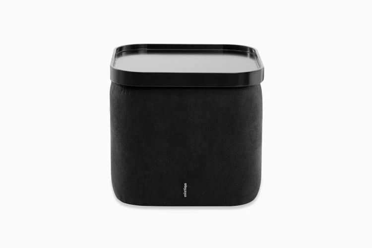 Square Fabric Pouf With Wooden Tray