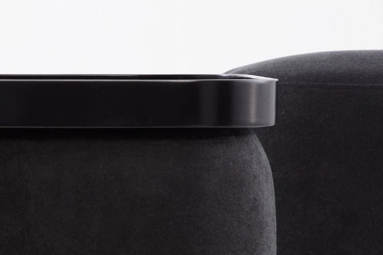 Square Fabric Pouf With Wooden Tray - Image 2